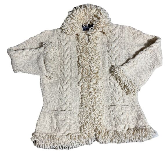 Ecuadorian Handknit Women's Chunky Wool Sweater Jacket Full Zip Boho Size L - Picture 2 of 6